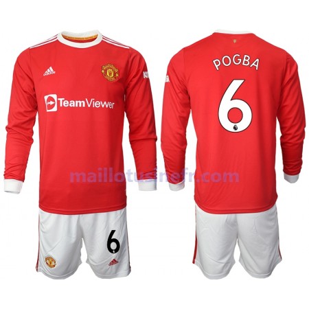 Maillot de Foot Manchester United Paul Pogba 6 Domicile 2021-22 Manches Longues - Enfant